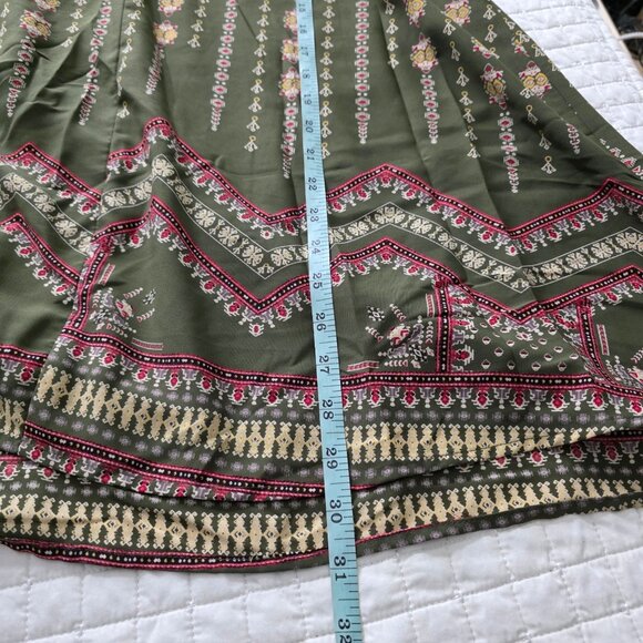 Love Kuza Boho Style Green Floral Tunic Dress With Tie Neckline & Bell Sleeves, - Picture 6 of 7